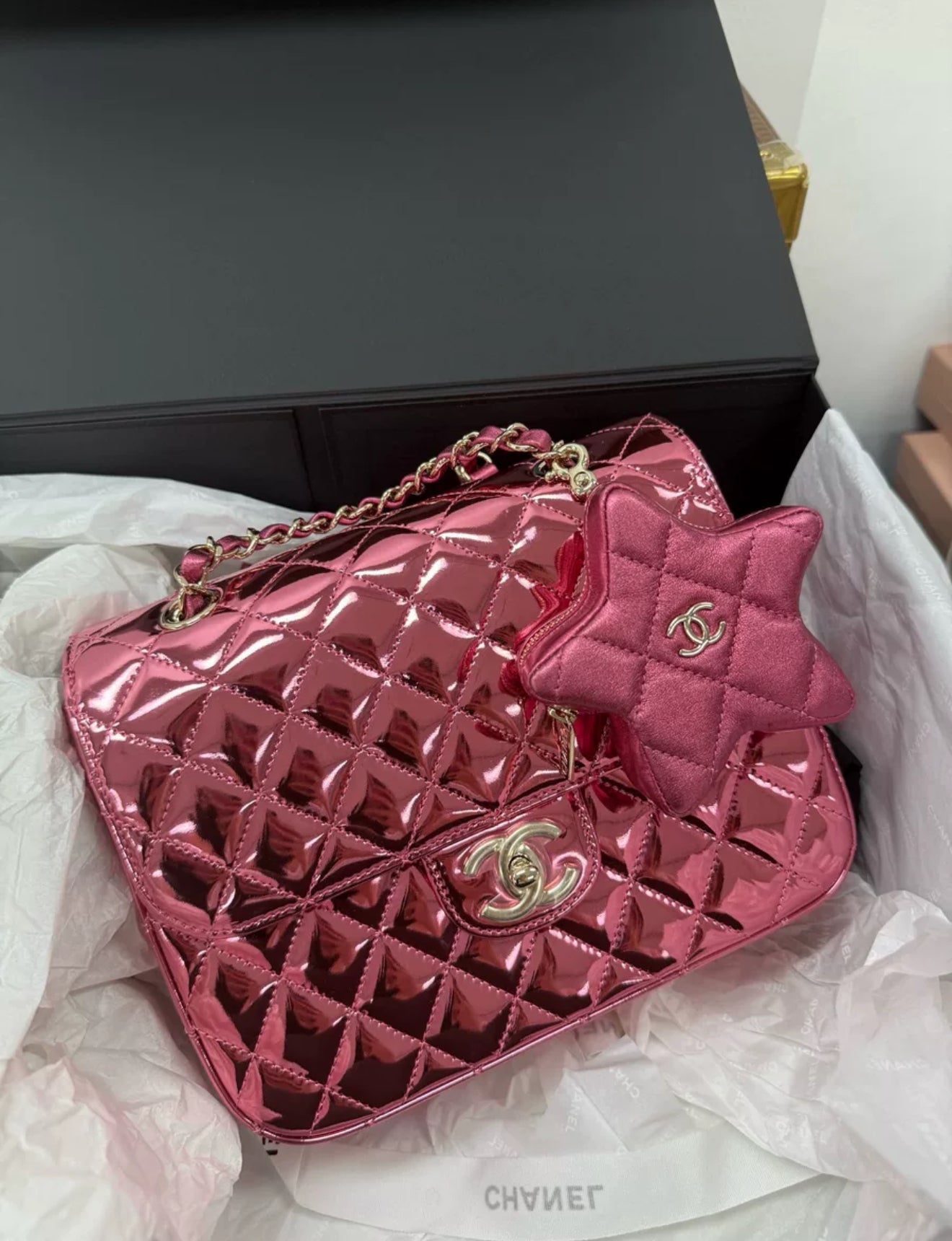 Chanel 24C purple pink mirrored backpack star bag