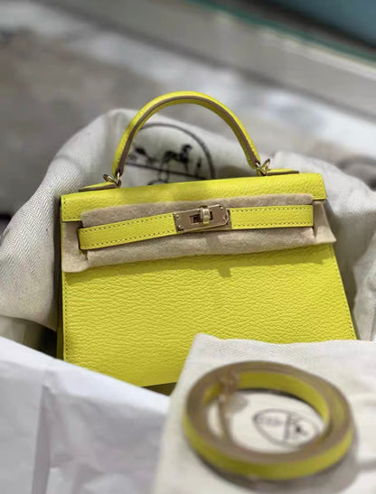 Hermes Mini Kelly Sellier Bag Lime Chevre Leather light gold hardware