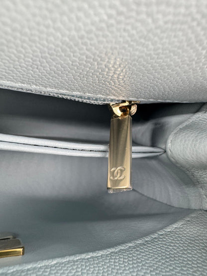 Chanel baby blue grained leather mini coco handle with light gold hardware