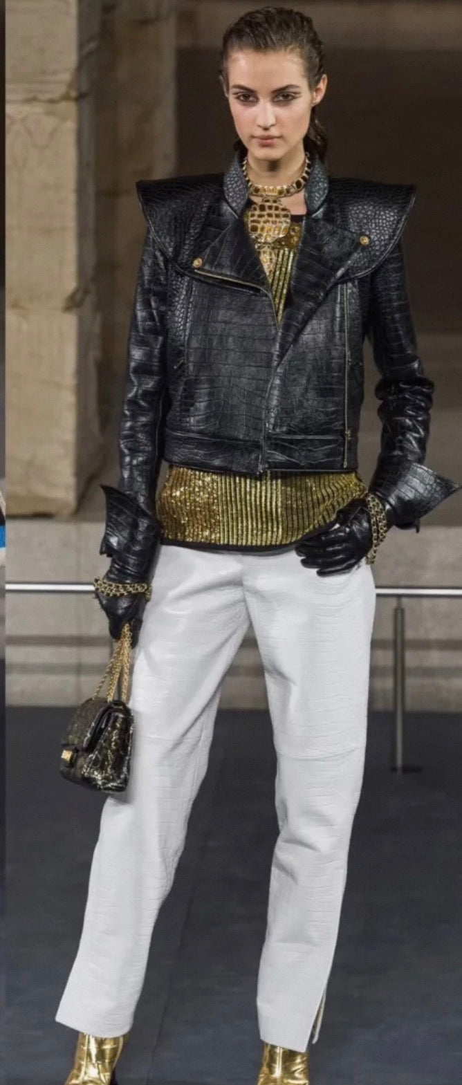 Chanel 19A Black Crocodile Leather Jacket