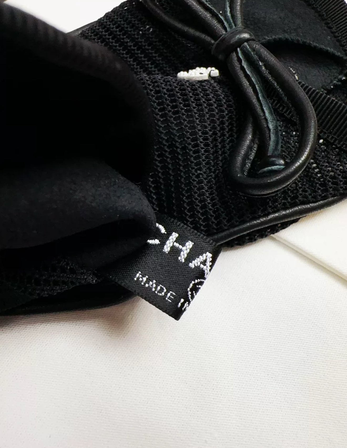 Chanel black mesh leather bow gloves