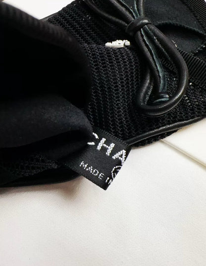Chanel black mesh leather bow gloves