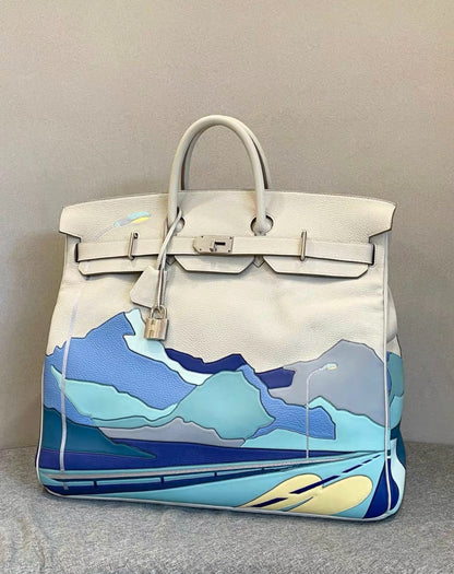 Hermès HAC 50cm Endless Roads Gris Perle Multi Leather