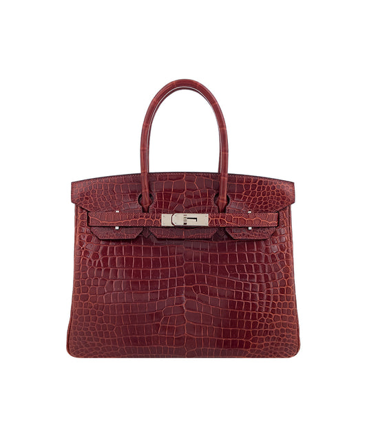 Hermes Birkin 30 Rouge H Shiny Crocodile leather palladium hardware