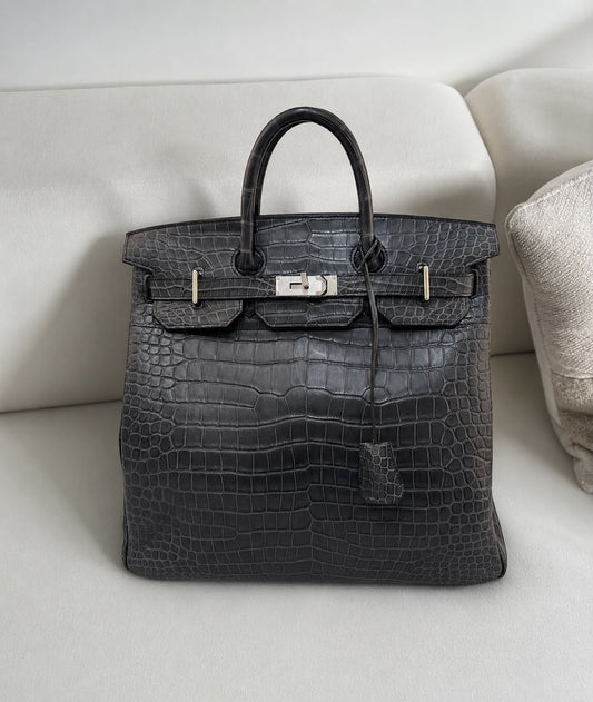 Hermes Birkin Hac 40 Graphitte phw matt porosus crocodile leather palladium hardware