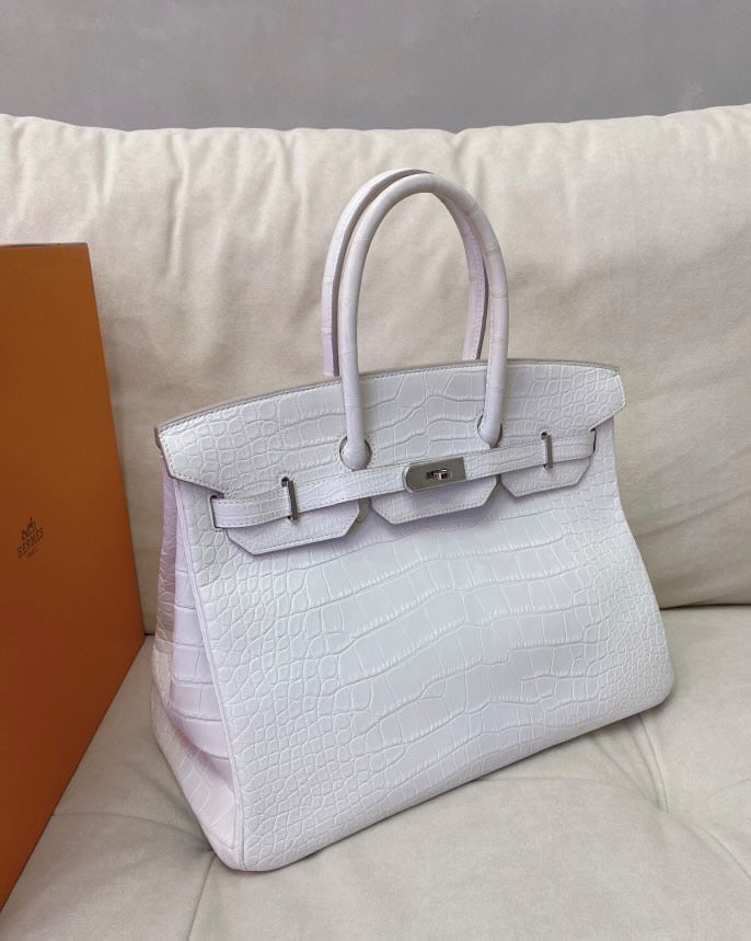 HERMES BIRKIN 35 WHITE POROSUS CROCODILE PALLADIUM HARDWARE