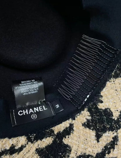 Chanel 19K Beige 
Black Tweed Fedora Hat