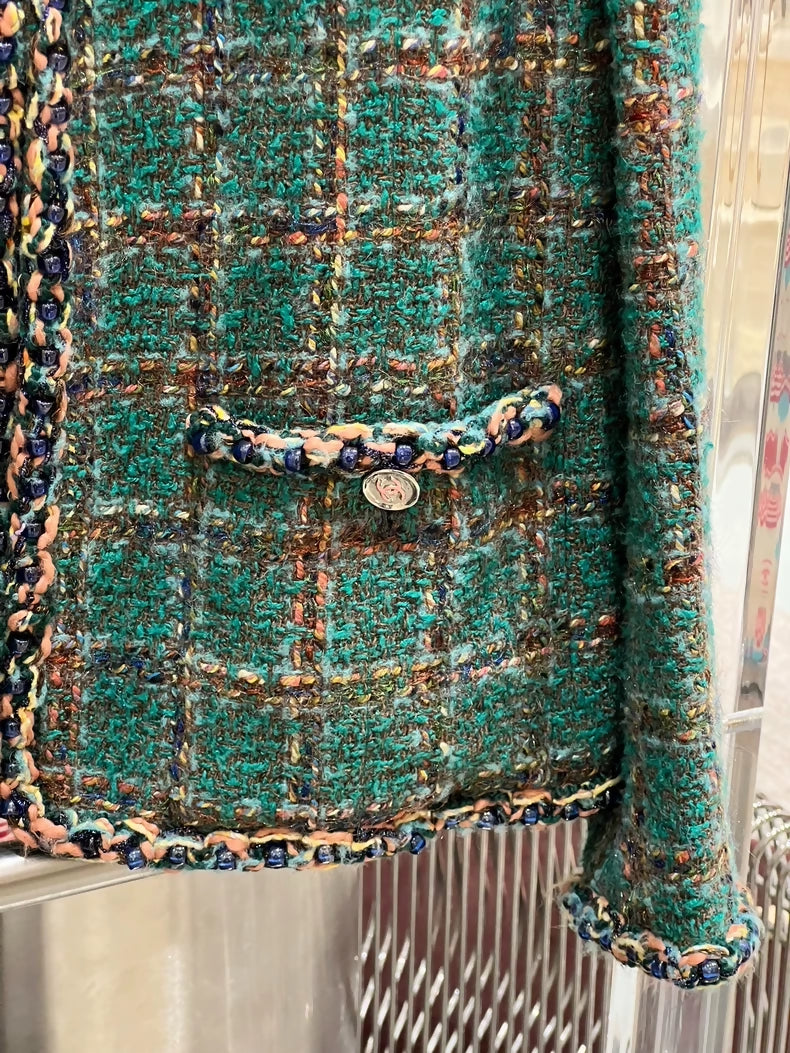 Chanel 23A Green Tweed Jacket