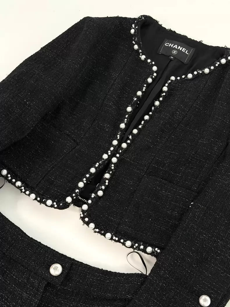 Chanel 25P black jacket and shorts