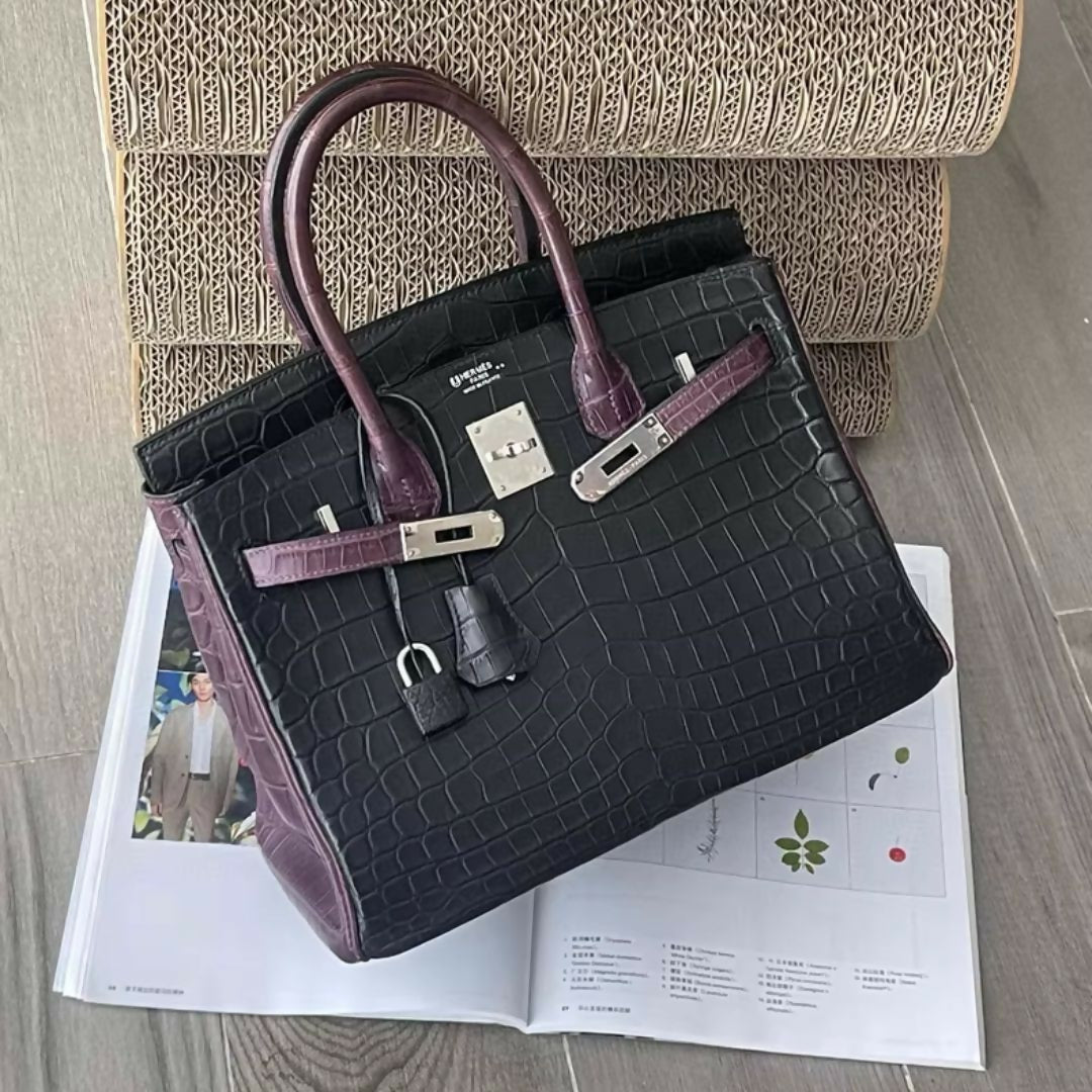 Hermès Birkin 30 Black & Purple Matte Crocodile leather with palladium Hardware