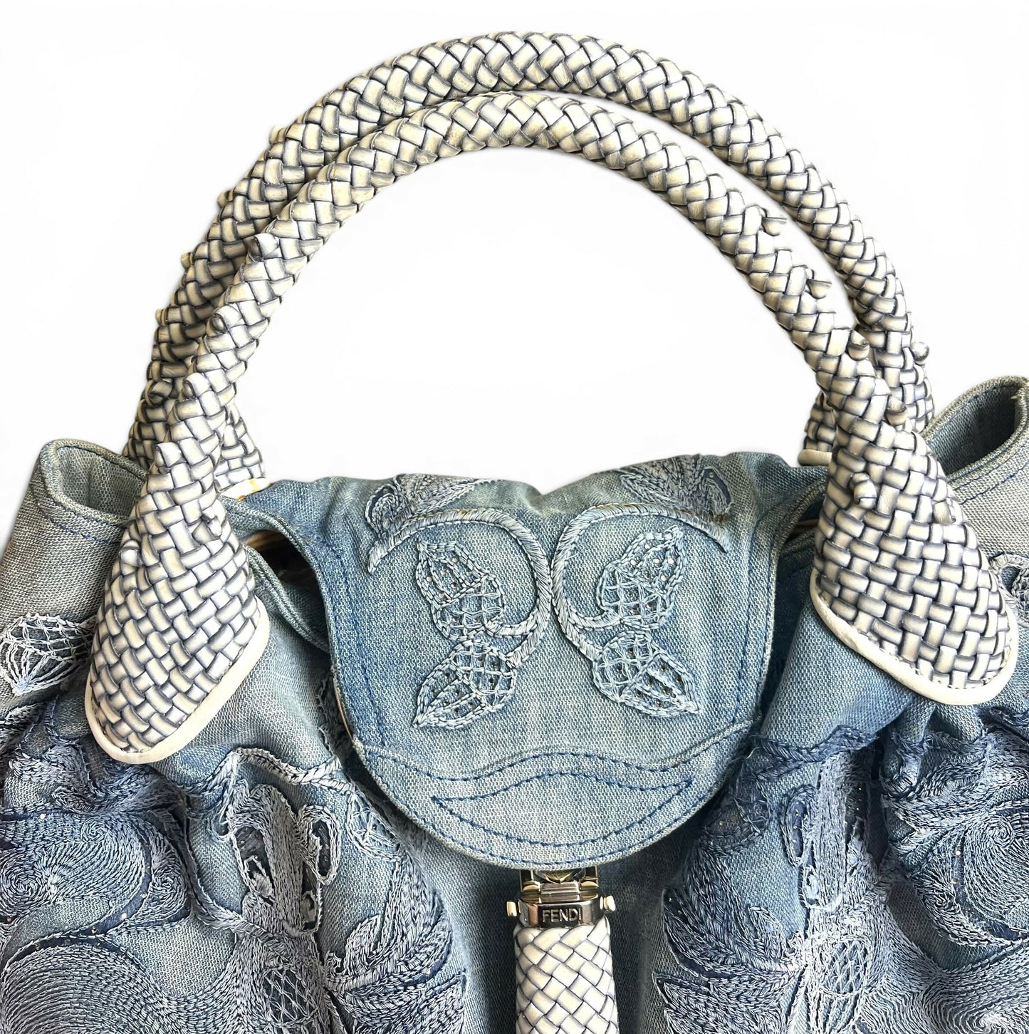 Vintage Fendi 2006 SS Limited Edition Blue Denim Squirrel Embroidered Spy Bag