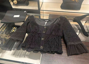 Chanel 25B Black Knit Lace Top Shirt Size 38