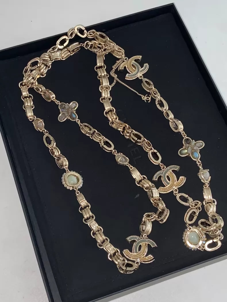 Chanel Moonstone Heavy Enamel Double C Logo Long Sweater Chain