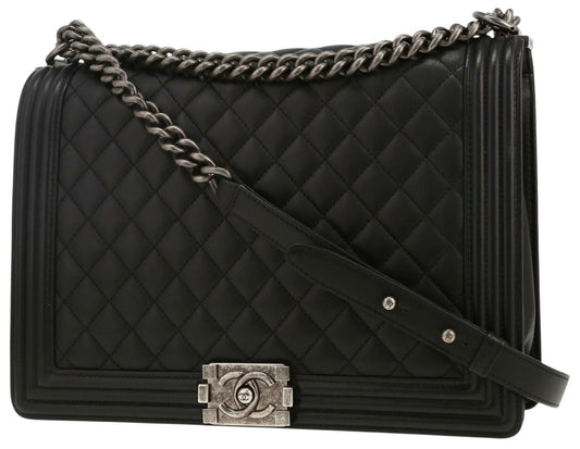 Chanel Black Large Maxi Quilted Lambskin Leather Boy Crossbody Bag