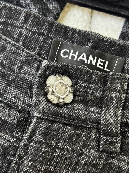 Chanel 24A black/grey distressed straight-leg jeans