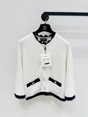 Chanel 26C white lace terry cloth cardigan