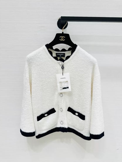Chanel 26C white lace terry cloth cardigan