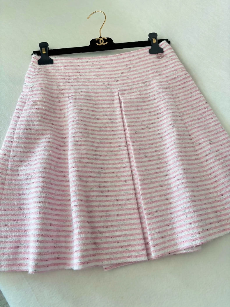 Chanel 24C Pink and White Striped Tweed Jacket