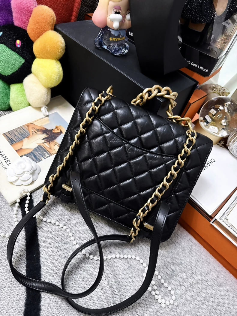 Chanel 23S black calfskin quilted messenger bag