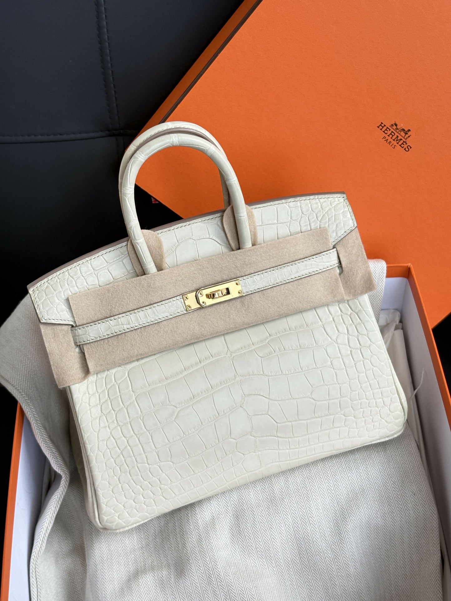 Hermès Birkin 25 Bleu Brume Matte Alligator with Gold Hardware