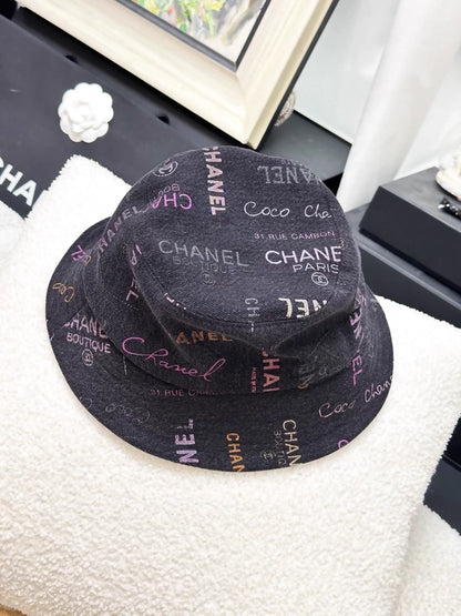 Chanel 22p letter print logo black and grey denim hat