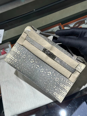 Hermes Kelly Pochette Lizard Ombre leather palladium hardware