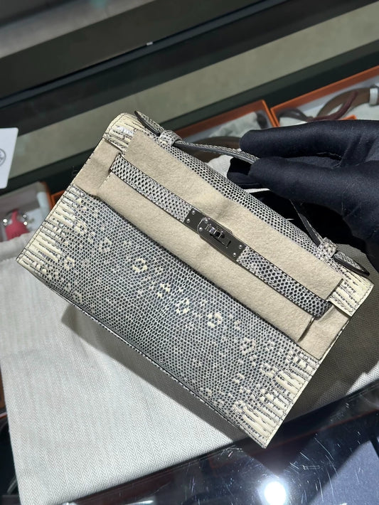 Hermes Kelly Pochette Lizard Ombre leather palladium hardware