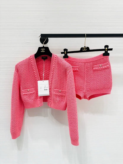 Chanel Red tweed cardigan and shorts set