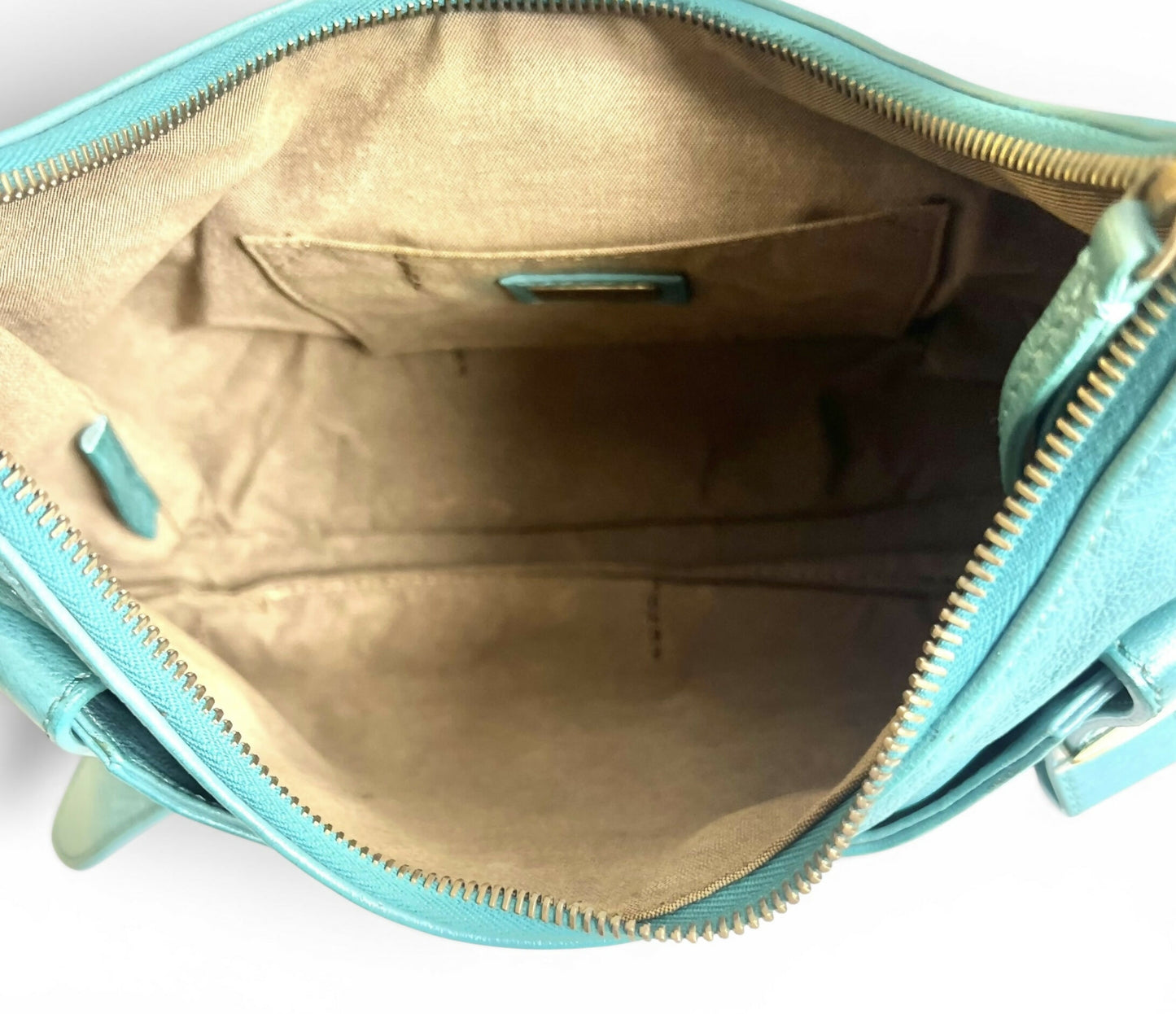 Rare Vintage Fendi Metallic Tiffany Blue Leather Sweet Hobo Baguette Bag SHW