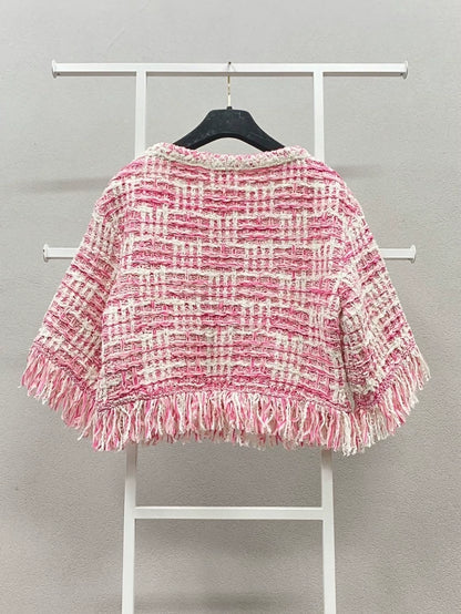 Chanel pink tweed fringed top
