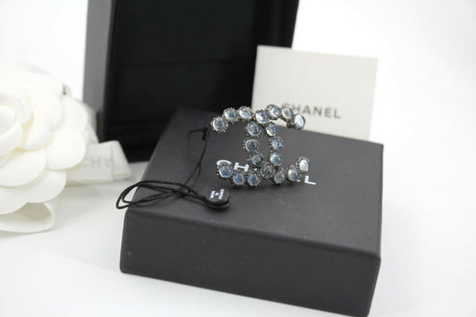 Chanel 17K Rhinestone Starlight Blue CC Brooch