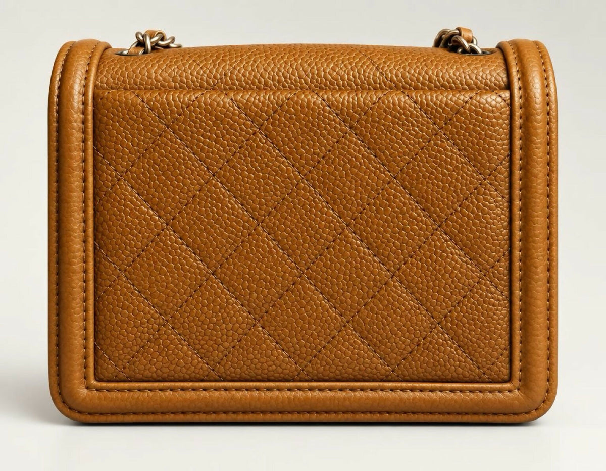 Chanel 14A Paris Dallas Brown Caviar Mini Boy Brick Bag rare