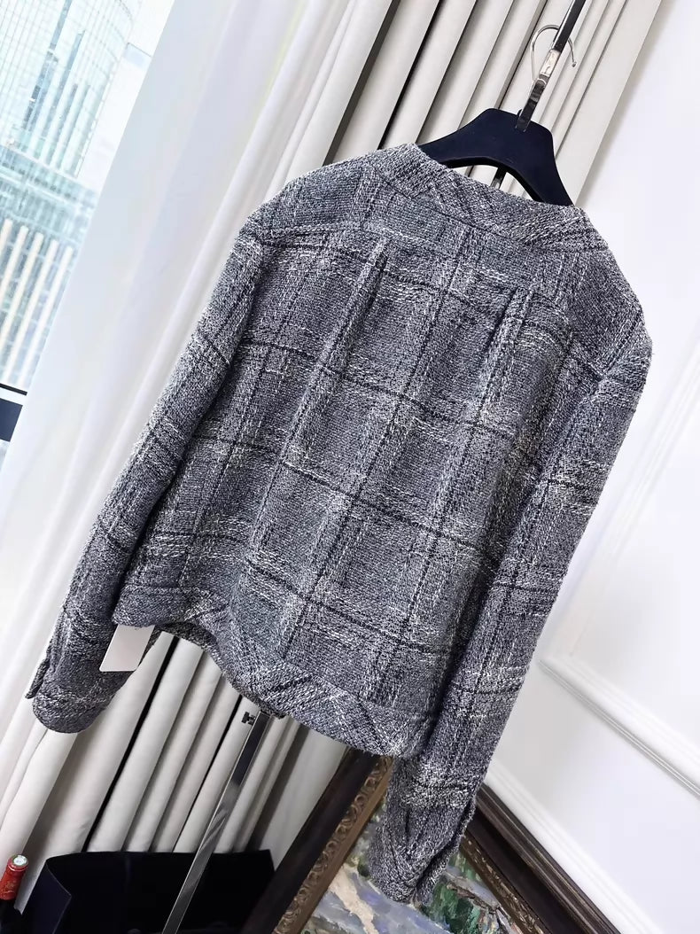 Chanel 19P grey ruffle tweed jacket
