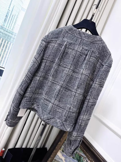 Chanel 19P grey ruffle tweed jacket