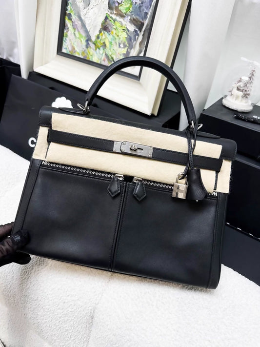 Hermes Kelly lakis 32 black Swift leather palladium hardware