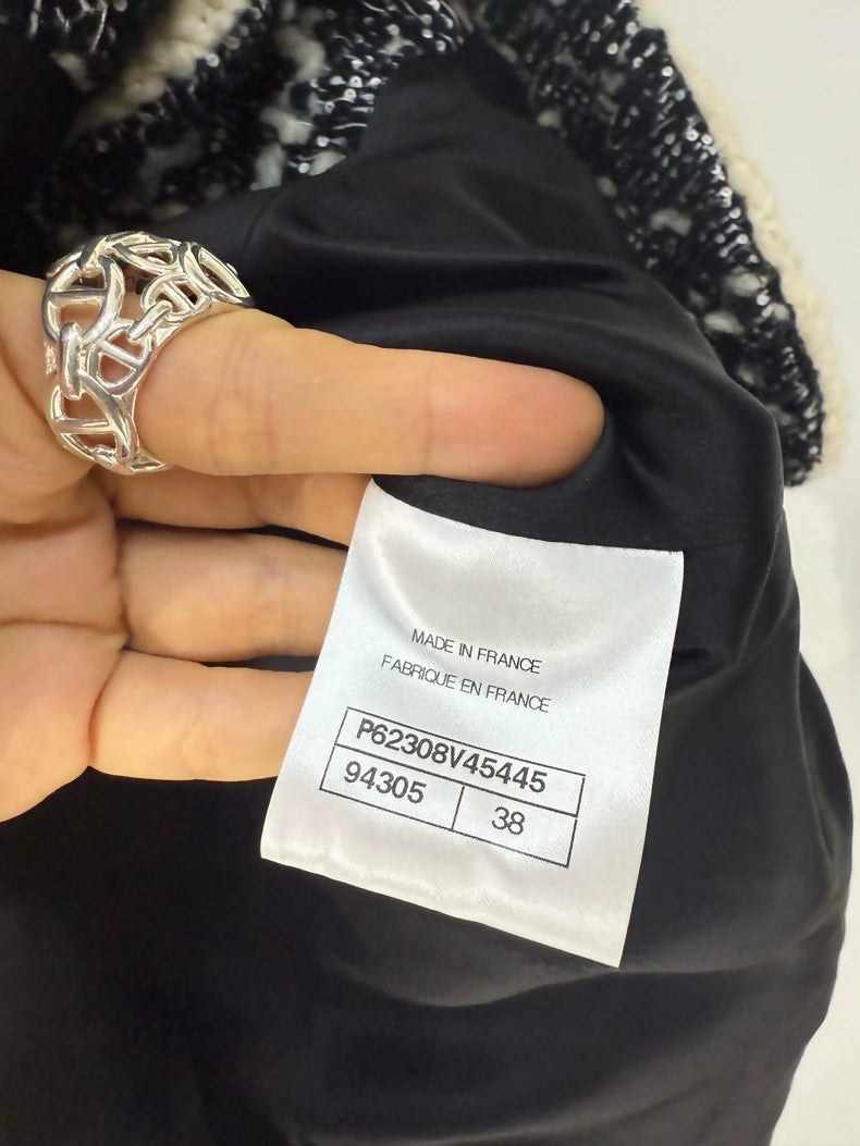 Chanel 19K Black Tweed Jacket with White Trim
