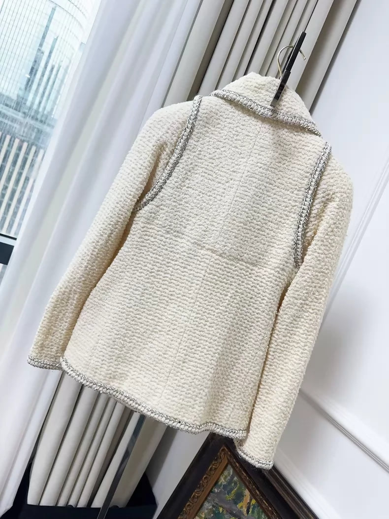 Chanel 17k Space Age collection runway white tweed jacket