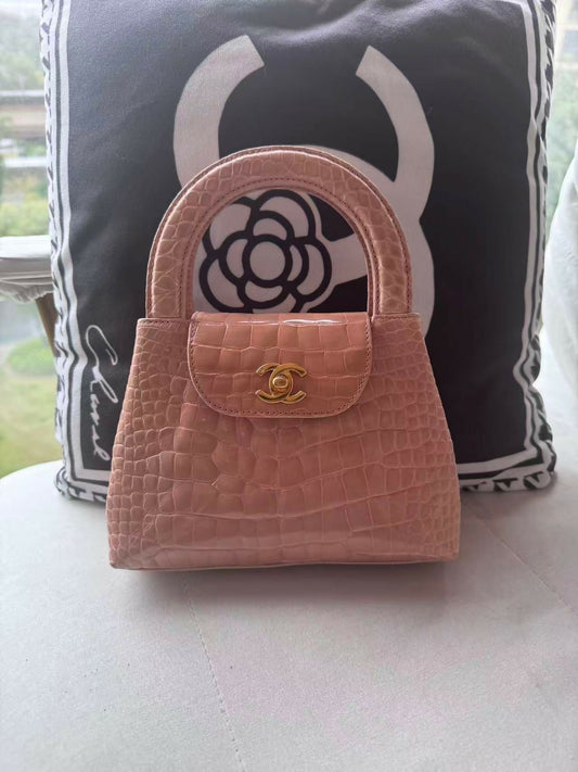 Chanel Vintage Mini Top Handle — Blush Crocodile