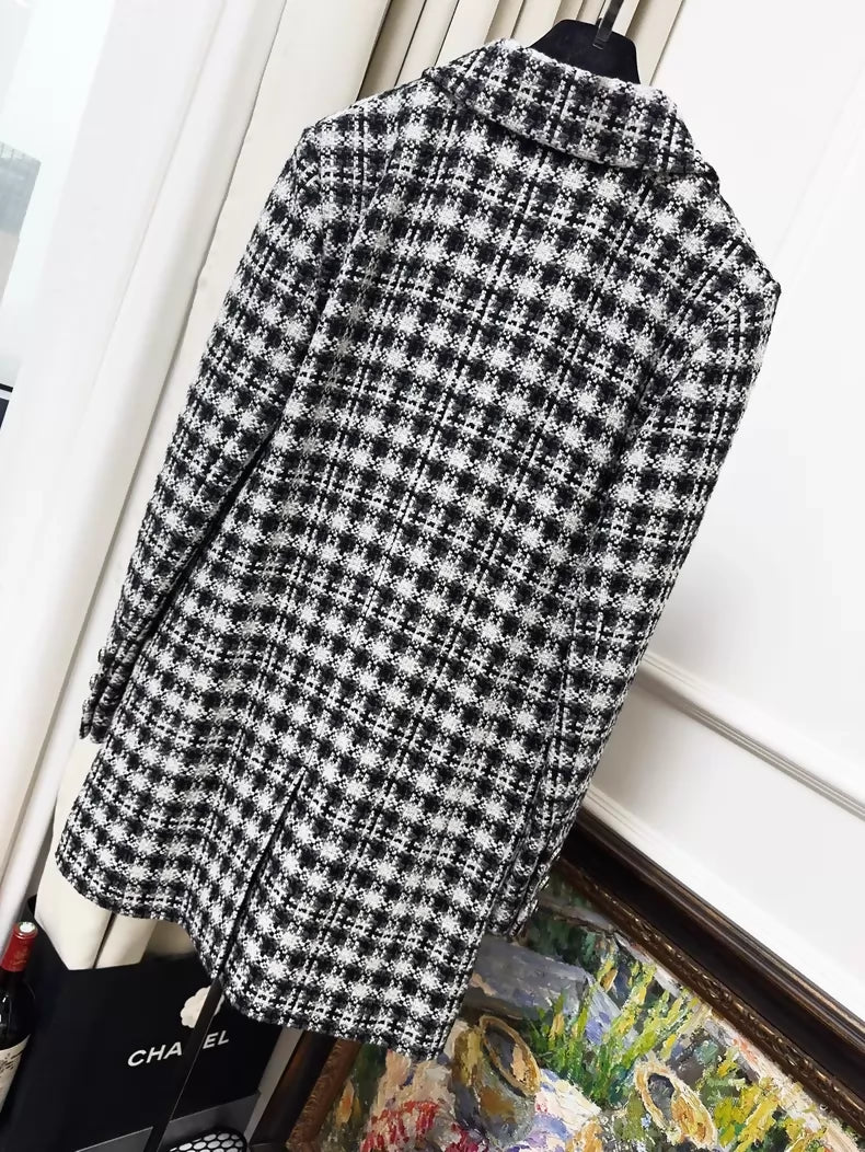 Chanel 21B black and white tweed coat