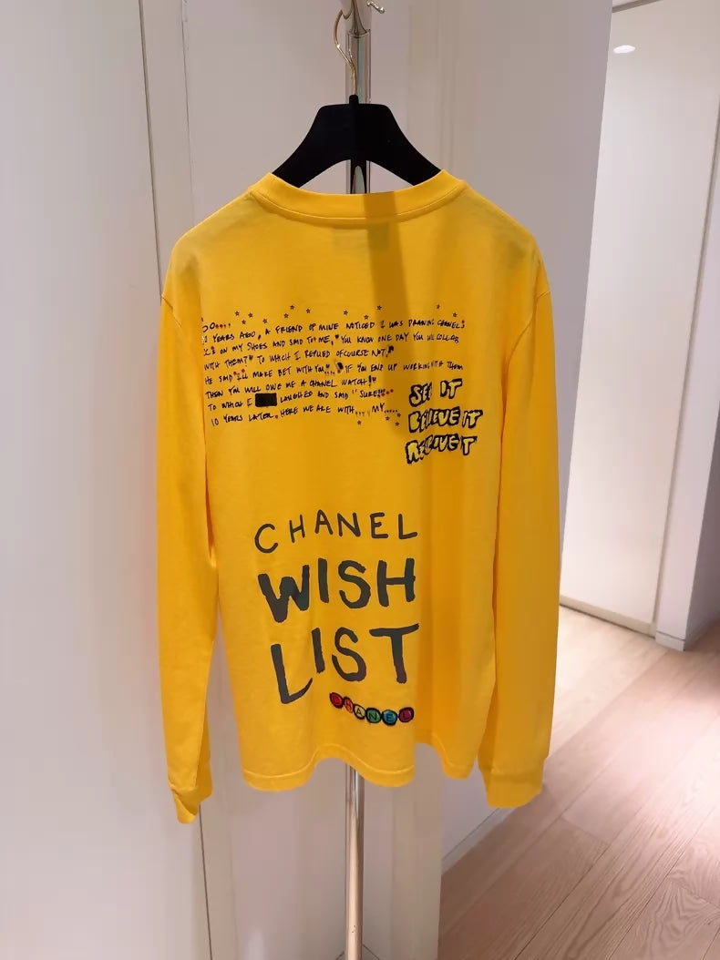 Chanel x Pharrell Limited Edition Yellow Beaded Embroidered Graffiti Long-Sleeve T-Shirt