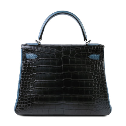 Hermes Kelly 28 Noir Colvert Matte Alligator Palladium hardware