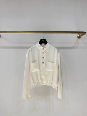 Chanel 24S ecru mulberry silk satin shirt