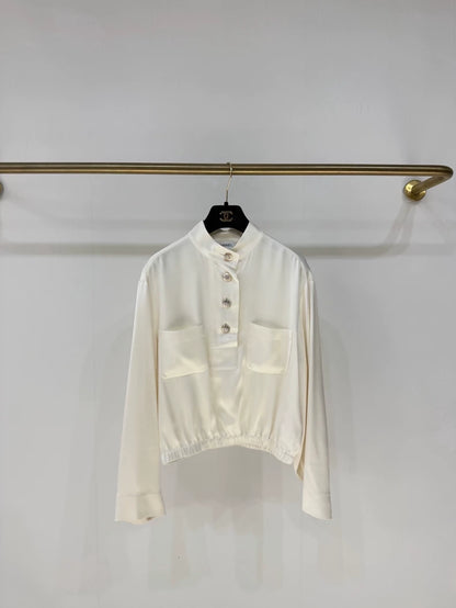 Chanel 24S ecru mulberry silk satin shirt