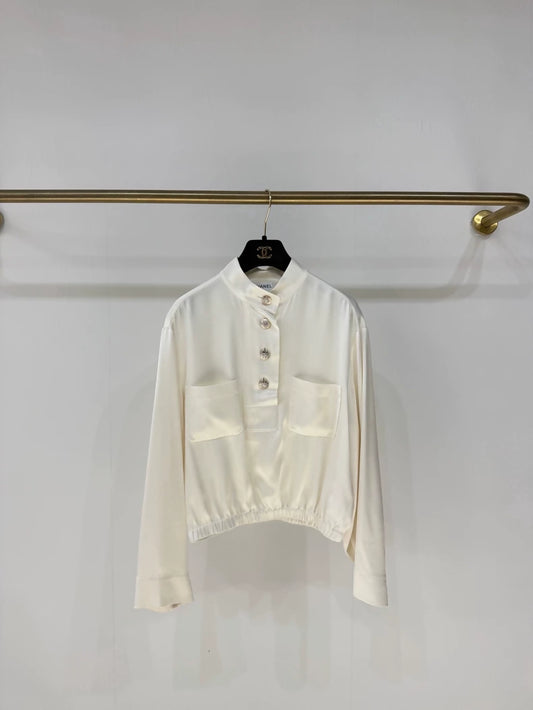 Chanel 24S ecru mulberry silk satin shirt