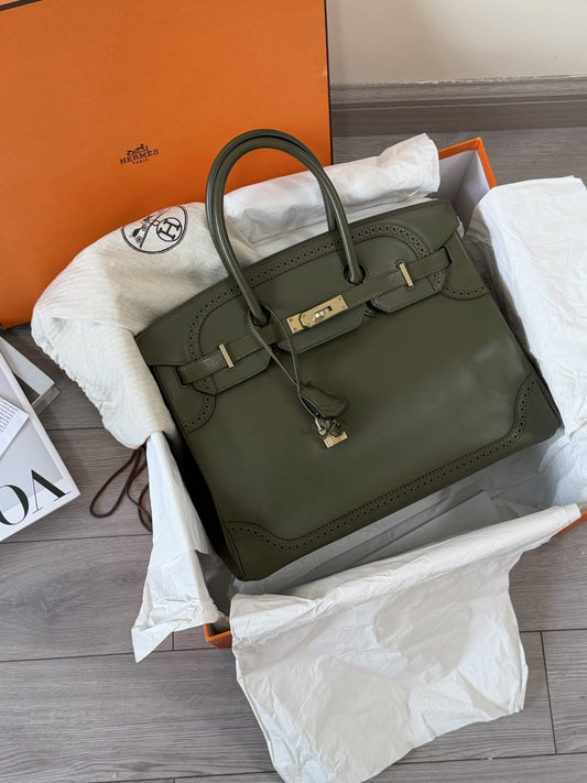 Hermes Birkin 35 Ghillies Green Olive Swift Permabrass hardware