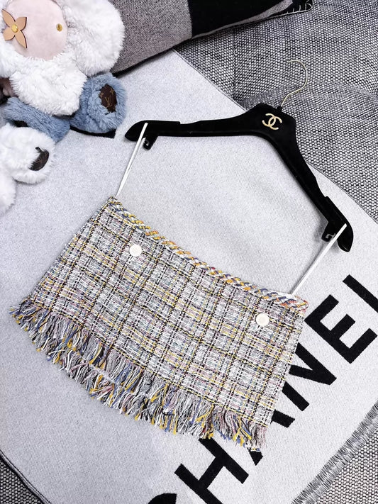 Chanel 18p WColorful Tweed Fringe Mini Skirt