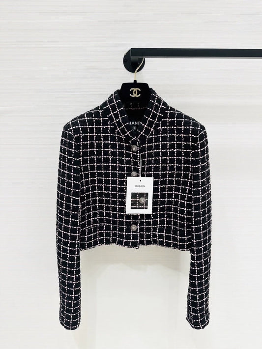 Chanel 23K jacket in black and pink checkered tweed