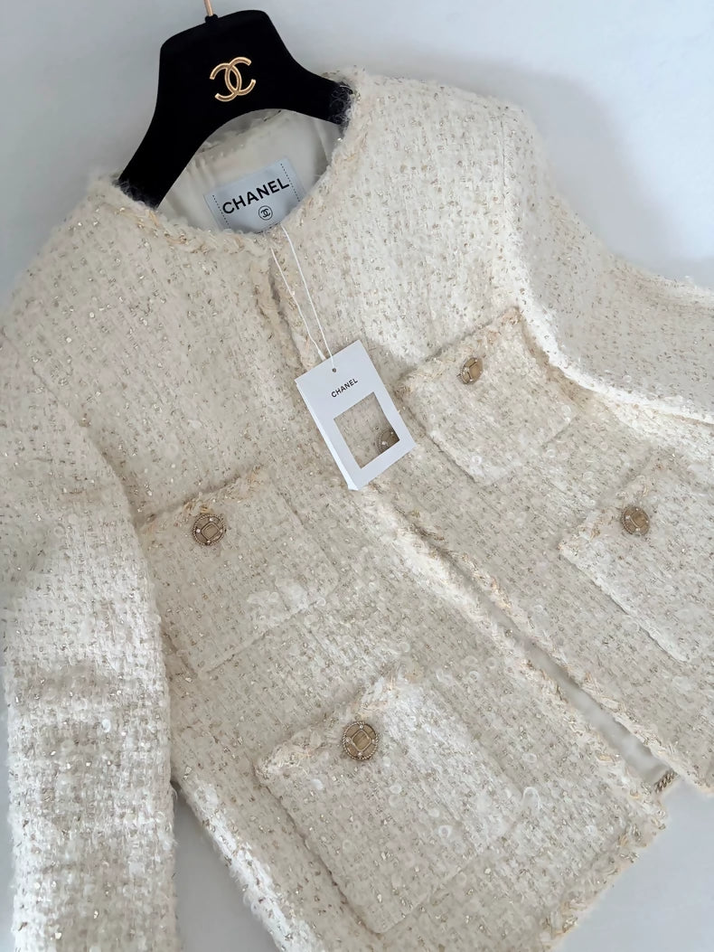 Chanel 19A white gold tweed jacket