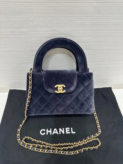 Chanel Large Kelly Velvet Quilted Leather Shoulder/Crossbody Bag