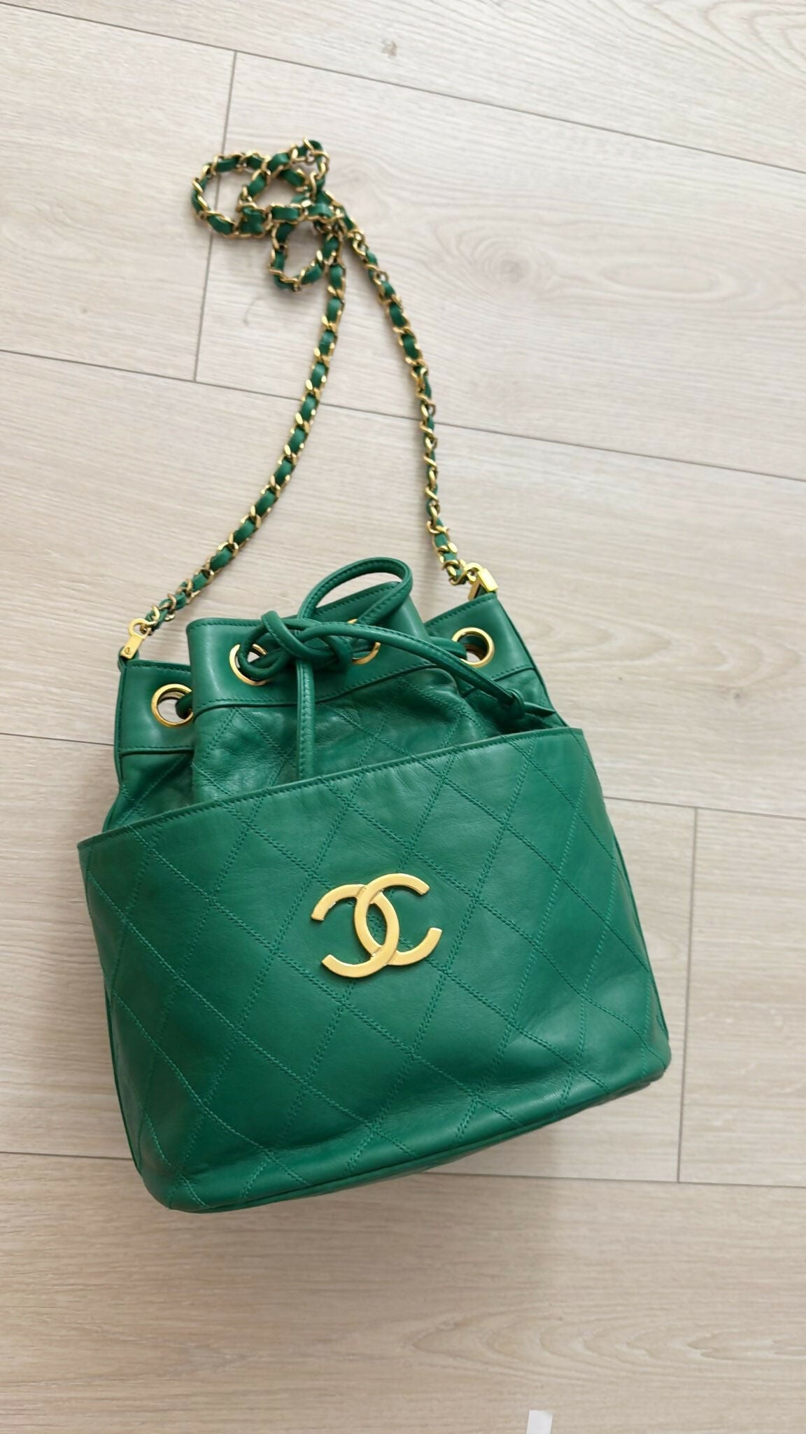 Chanel Vintage Quilted Lambskin Drawstring Bucket Bag